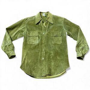 Vintage Etosha Suede Leather Button Up Long Sleeve Jacket Green Size Medium
